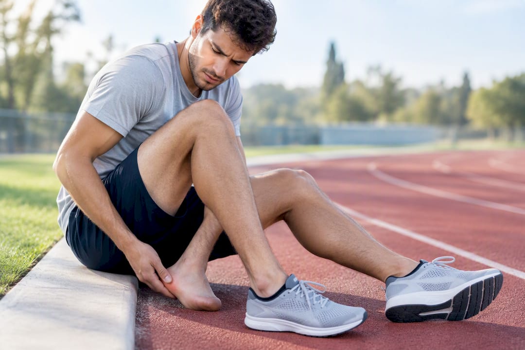 Corridore che segnala dolore al tallone